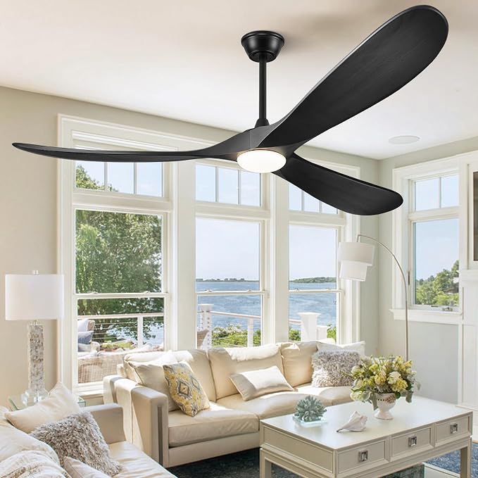 52" Outdoor Ceiling Fans with Lights and Remote Control, Wood Ceiling Fan with Lights High CFM Quiet 3 Blade Wood Walnut Fan, Propeller Ceiling Fan for Outdoor/Patio,Matte Black