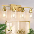 Indoi 4-Light Bathroom Light Fixtures, Brushed Gold Modern Vanity Lights with Clear Glass Shades, Bathroom Wall Lamp for Mirror Living Room Cabinet Bedroom Porch