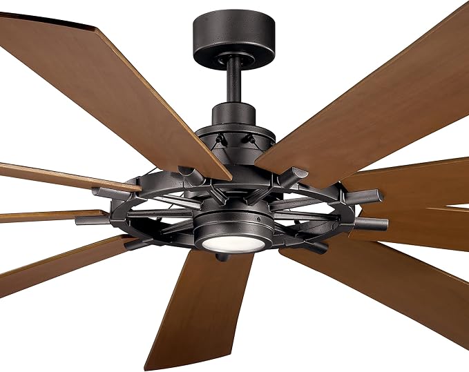 Kichler Gentry XL 85" Ceiling Fan with Lights, 1-Light LED, 3000K, 9-Blade Modern Rustic Fan for Bedroom in Anvil Iron, (85" W x 16.5" H), 300285AVI