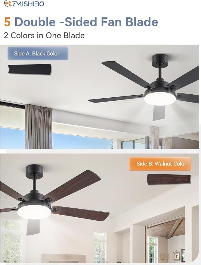 52 Inch Ceiling Fan with Remote, Indoor/Outdoor Black Ceiling Fan with Large LED Panel, Quiet Reversible DC Motor, 6-Speed, 3000-6500K Stepless Dimming, Modern Ceiling Fan for Bedroom, Living Room