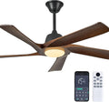 52" DC Ceiling Fan with Light, 5 Solid Wood Blades, Remote and APP Control, 3-color Dimmable, 6-speed Reversible, Quiet Ceiling Fan for Bedroom, Living Room, Dark Walnut