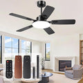 44 Inch Ceiling Fans with Lights and Remote for Bedroom Living Room Kitchen Office, Indoor/Outdoor Use, 5CCT Dimmable, Dual Color 5 Blades, 6 Speed Reversible Quiet DC Motor, Black/Wood Grain