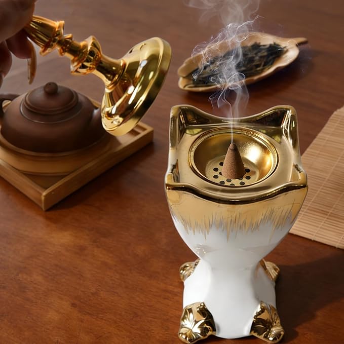 Ceramic Bakhoor Incense Burner - Tranditional Golden Bakhoor Burner - for Yoga, Spa, Aromatherapy, Office & Home Decor