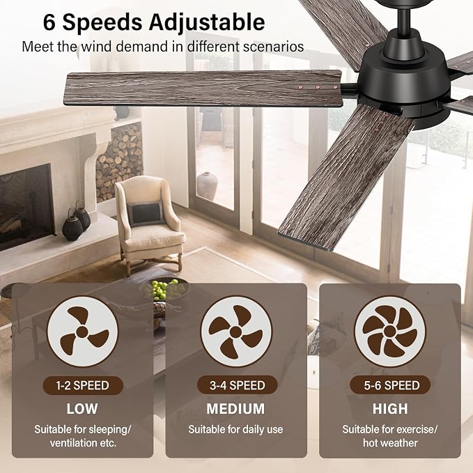 52 Inch Black Ceiling Fans with Lights and Remote, Low Profile 5 Blades Ceiling Fan with Downrods, Reversible, 3CCT, Dimmable, Noiseless for Living Room, Bedroom and Patio
