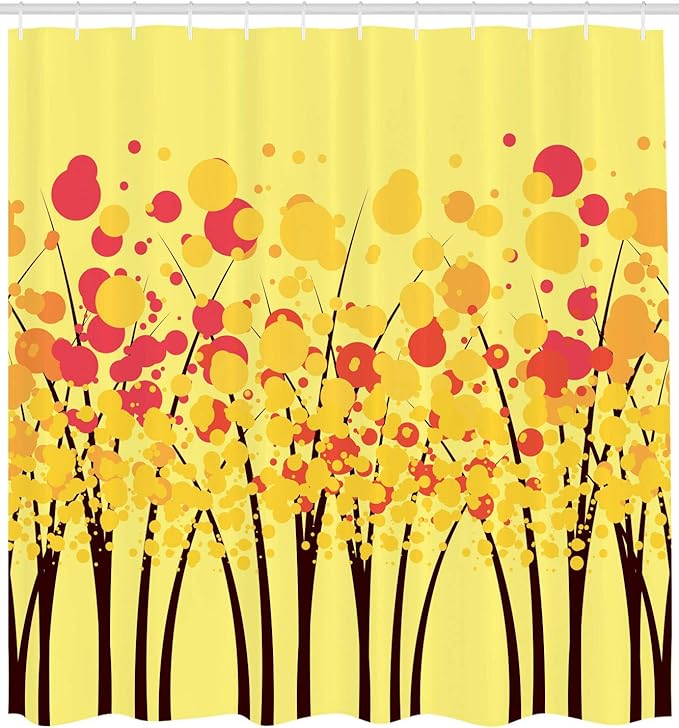Ambesonne Yellow Shower Curtain, Colorful Autumn Fall Forest with Dotted Flowers Seasonal Texture Home Print, Cloth Fabric Bathroom Decor Set with Hooks, 69" W x 75" L, Yellow Orange