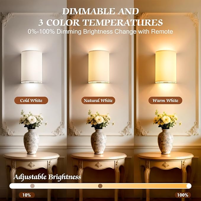 OCATO Battery Operated Wall Sconce: Wireless Wall Sconces Set of Two Battery Operated Magnetic Lamp Rechargeable Lights Dimmable with 16 RGB Colors with Remote Walls Decor for Bedroom Living Room