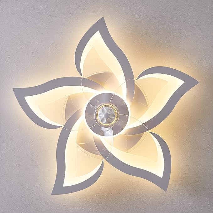 Dalouguan Flush Mount Ceiling Fan with Lights, 24" White Ceiling Fan with Light Remote Control, 6 Speeds 3 Light Color Low Profile Flush Mount Ceiling Fan for Kitchen Bedroom