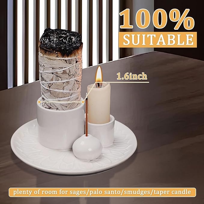 Comeon Palo Santo Holder, Backflow Incense Burner Holder Candle Holder Sage Burner Holder for Burning, Ceramic Incense Holder for Sticks for Meditation Yoga Room