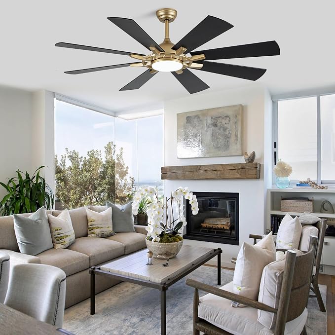 Bella Depot 60" Black and Gold Ceiling Fan with Light & Remote | Dimmable LED Light, 3CCT, 6-Speed Quiet Reversible DC Motor, Timer, Modern Indoor Ceiling Fan for Bedroom Living Room Patio