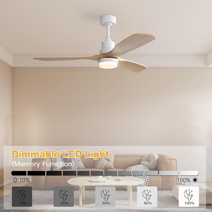 Sofucor Smart Ceiling Fan, 52" Low Profile Ceiling Fans with Lights and Remote, Compatible with Alexa/Google/App, 3-Color Light 6-Speed DC Motor Reversible Timer for Bedroom Living Room Patio Outdoor