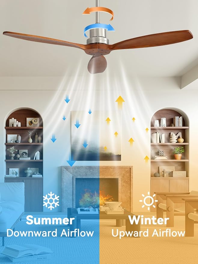 Sofucor 52 Inch Smart Ceiling Fans no Light, Works with App/Alexa/Google, Dimmable 6-Speed Outdoor Wood Ceiling Fan with Remote for Indoor Bedroom Living Room Outdoor Patio Porch