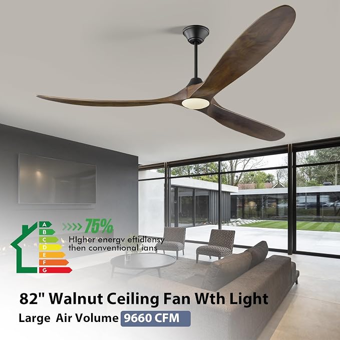 82 inch Large Ceiling Fans with Lights, Damp Rated Outdoor Ceiling Fan for Patios, 3 Wooden Propeller Blades, High CFM Smart Fan with Remote & APP & Alexa Control for Indoor Exterior Commercial