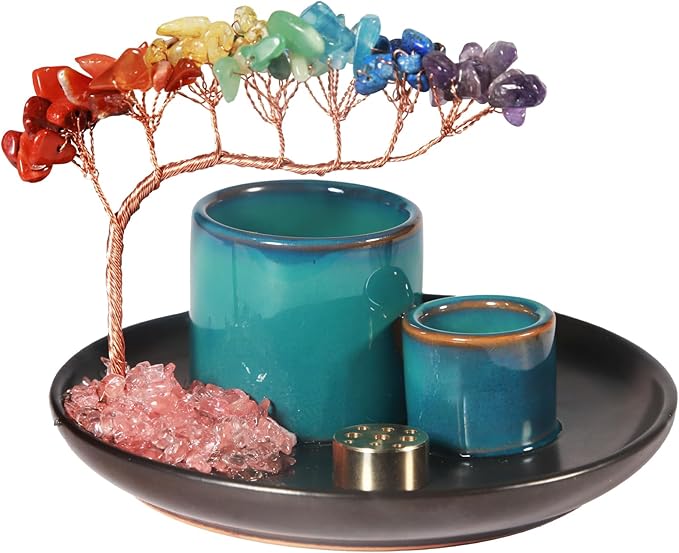 Dreamgirnh Multifunction Incense and Candle Holde, Crystal Tree Palo Santo Burning Sage Burner, Smudge Bowl Ash Catcher, Coffee Table Centerpiece Decor for Living Room, Women Gifts for Christmas