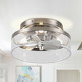Low Profile Nickel Caged Ceiling Fan with Light and Remote, 13.2” Modern Flush Mount Ceiling Fan, DC Motor, Max 1100 RPM Silver Fandelier Ceiling Fans with LED Light for Bedroom Kitchen