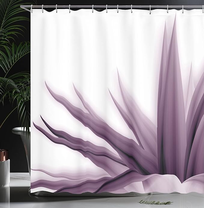 Ambesonne Flower Shower Curtain, Ombre Color Change Style Leaves Water Colored Print Calming Details Image, Cloth Fabric Bathroom Decor Set with Hooks, 69" W x 70" L, Eggplant
