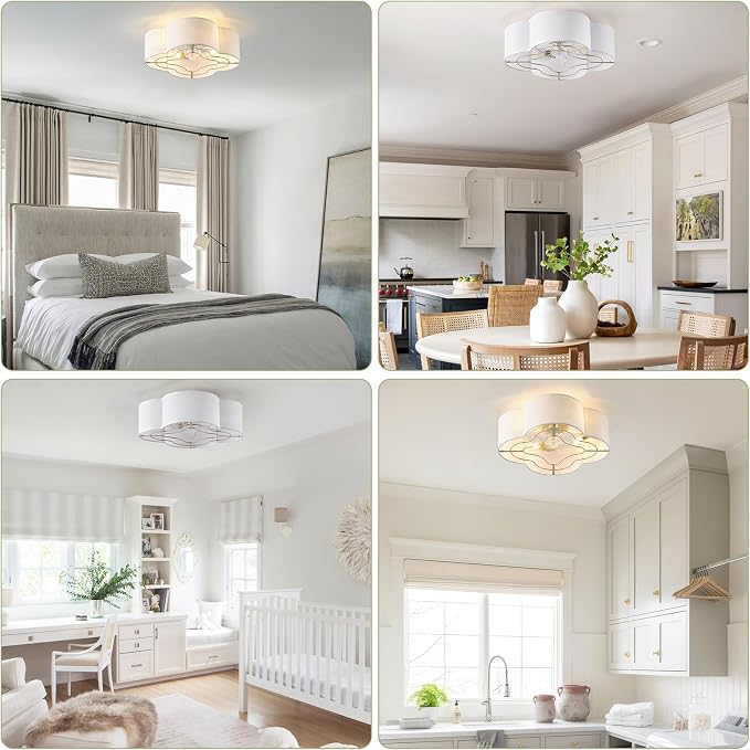 Caged Ceiling Fan with Light, Boho Flush Mount Ceiling Fan with Lights Remote Control, Rattan with 6 Speeds for Bedroom, Living Room, Foyer, Nursery