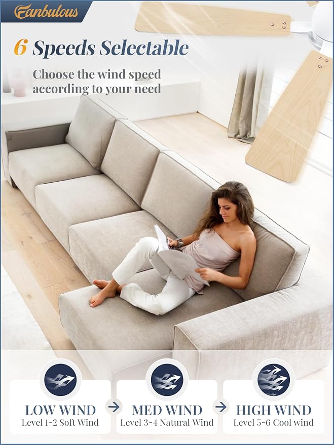 Fanbulous 52 inch Ceiling Fans with Lights, Smart Flush Mount Ceiling Fan and Remote APP, Modern Low Profile, 3CCT 20W LED with 6-Speeds Quiet Reversible Motor for Bedroom, Living Room, Kitchen, White