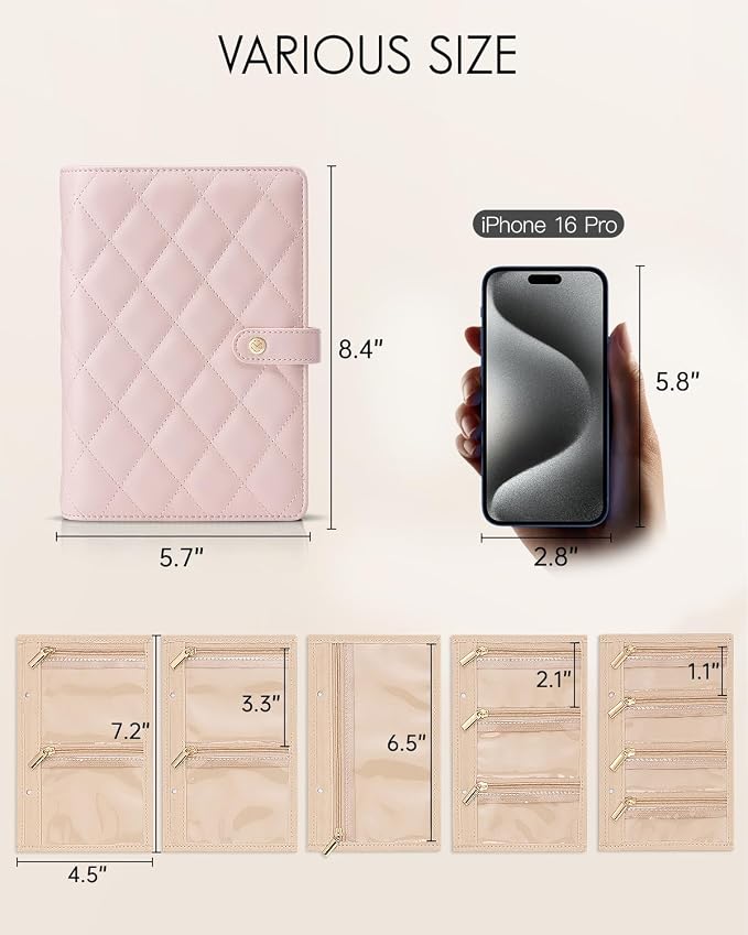 VLANDO Travel Jewelry Case,Jewelry Organizer Box with Clear Zipper Velvet Jewelry Pouch Bag, PU Leather Jewelry Case,Gift for Women-Pink