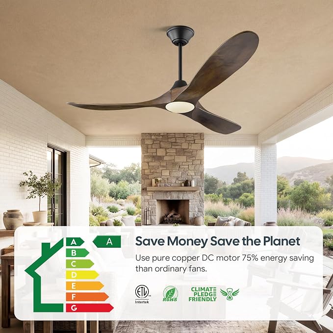42 Inch Smart Ceiling Fan with Lights Remote, Alexa WIFI Voice Control, Low Profile Indoor/Outdoor Ceiling Fans for Patios Damp Rated, 3 Blades Wood Propeller DC Motor for Living Room,Bedroom,Porch