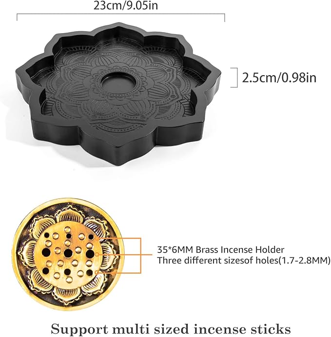 Mooncraftlogy Lotus Crystal Tray, Wooden Incense Burner for Stick/Cone, Gemstone Display Holder, Organizer for Rocks, Essential Oil, and Jewelry