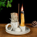 MOUGIGI 5-in-1 White Ceramic Palo Santo Burner & Holder - Small Candle and Smudge Tray for Incense Sticks & Cones, Sage, Zen Meditation Altar Accessory – Compatible with Matches for Aromatic Scents