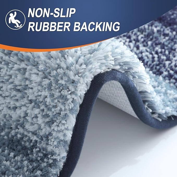 OLANLY Bathroom Runner Rugs Mat 47x24, Extra Soft Absorbent Microfiber Bath Rugs, Rubber Backing, Quick Dry, Washable Long Bath Mats for Bathroom, Tub and Shower, Home Decor Accessories, Airy Blue