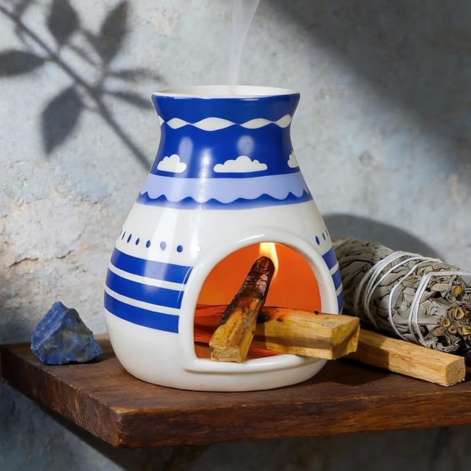 MOUGIGI Handcrafted Palo Santo Burner – Hopi-Inspired Ceramic Incense Dish for Aromatherapy – Suitable for Sage, and Cone Incense – Ideal for Energy Cleansing, Yoga, Meditation, Zen, Altar Décor