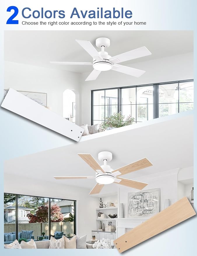 Modern Ceiling Fans with Lights - 42 inch Outdoor White Ceiling Fan with Light and Remote, Reversible DC Motor, 6-Speed Quiet 3CCT LED Dimmable for Bedroom, Indoor and Outdoor, Patios, ETL Listed