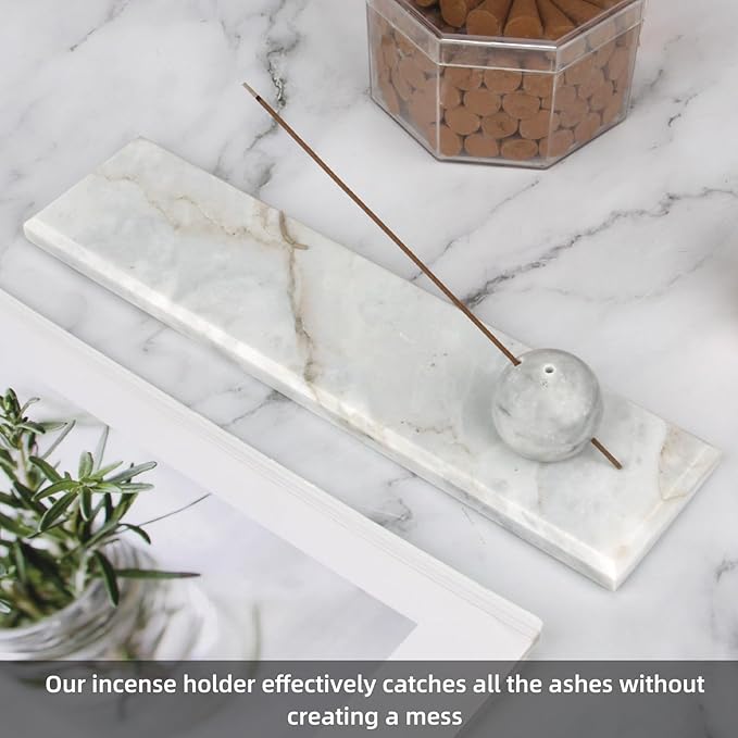 Marble Incense Holder Tray Incense Burner Modern Minimalist Home Deco and Desk Incense Holder for Sticks (Grey White)