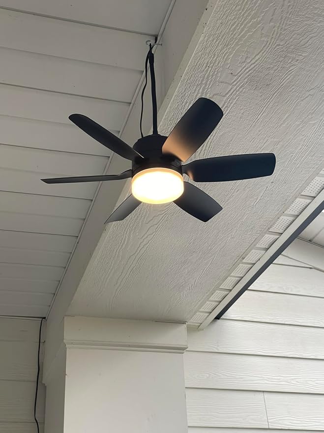 Fanspex 20.5'' Plug in Ceiling Fan with Light for Gazebo Patio Canopy Tent | 5 Fan Speeds with Adjust Lighting for Porch RV Cooling or Air Circulation, Black