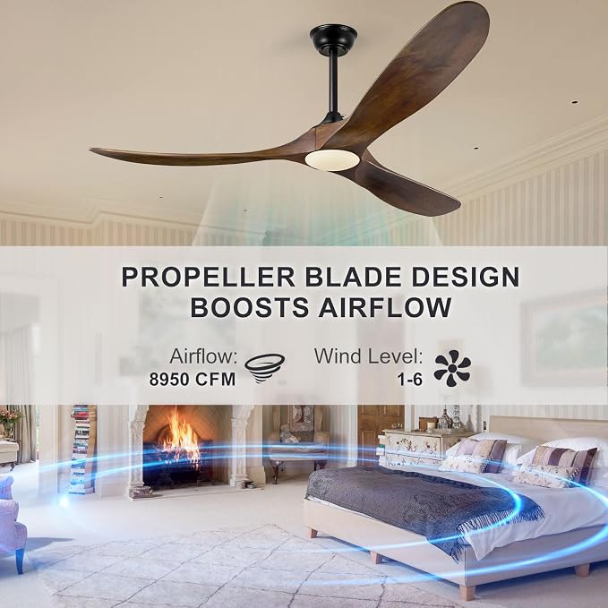 Eliora 72 Inch Ceiling Fans with Lights and Remote Control, Outdoor Ceiling Fan with Light High cfm Outdoor Ceiling Fan for Patio, Porch, 6 Speed Propeller Quiet DC Motor ETL Listed-Deep Walnut