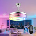 48 Inch Fandelier Ceiling Fan with Light and APP/Remote,Bluetooth RGB Ceiling Fan with Music Speaker,3 Retractable Blades 6 Speed Chandelier Fan for Bedroom Living Room Dining Room