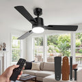 42" Ceiling Fan with Light and Remote, 6 Speed, Reversible Quiet DC Motor, 3CCT & Dimmable, Fast Install, Dual Finish 3 Blades Downrod Ceiling Fan with Lights for Bedroom, Living Room, Apartment