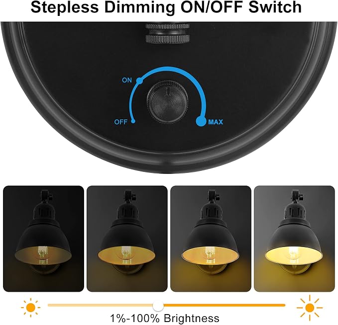 GOODATE Plug in Wall Sconces Set of 2, ENCOMLI Wall Sconce Lighting with Dimmable On Off Switch, Swing Arm Wall Lamp, Black Metal Industrial Wall Light Fixtures, Safety E26 Base, 6FT Plug in Cord