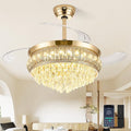 48" Fandelier Ceiling Fan with Light, Crystal Retractable Ceiling Fan with Lights and Remote, Chandelier Fans for Bedroom Living Room, Reversible DC Motor, Dimmable, 6 Speeds -Gold