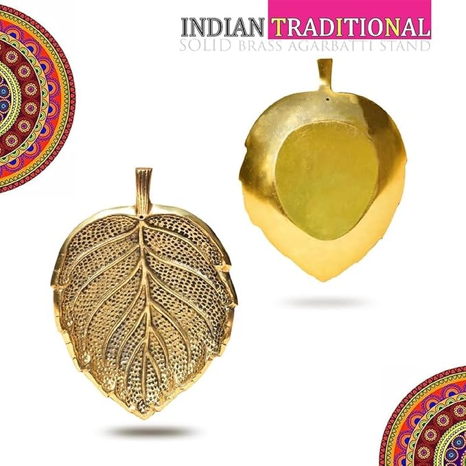 Pure Source India Leaf Design Incense Burner Holder/Incense Stick Holder Ash Catcher for Home Office Fragrance Yoga Meditation