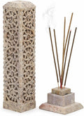 Carry Me Handmade Marble Soapstone Incense Stick Burner | Candle Stick Holder | Tea Light Stand - Perfect Incense Tower for Gifting. Decorative Home and Kitchen Decor (3 x 3 x 11 Inches)