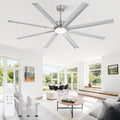 72" Industrial Ceiling Fans with Lights, Large Ceiling Fan with 3CCT, 8 Reverisble Aluminum Blades, Quiet DC Motor, 6-Speed Remote, Indoor/Outdoor Ceiling Fans for Patios/Garage/Porch, Nickel