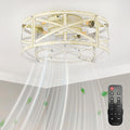 Conciseer 16 Inch Caged Ceiling Fans with Lights and Remote, Flush Mount, Low Profile 7 Blades 6 Speed Reversible Quiet DC Motor for Bedroom, Kitchen and Living Room, White/Gold