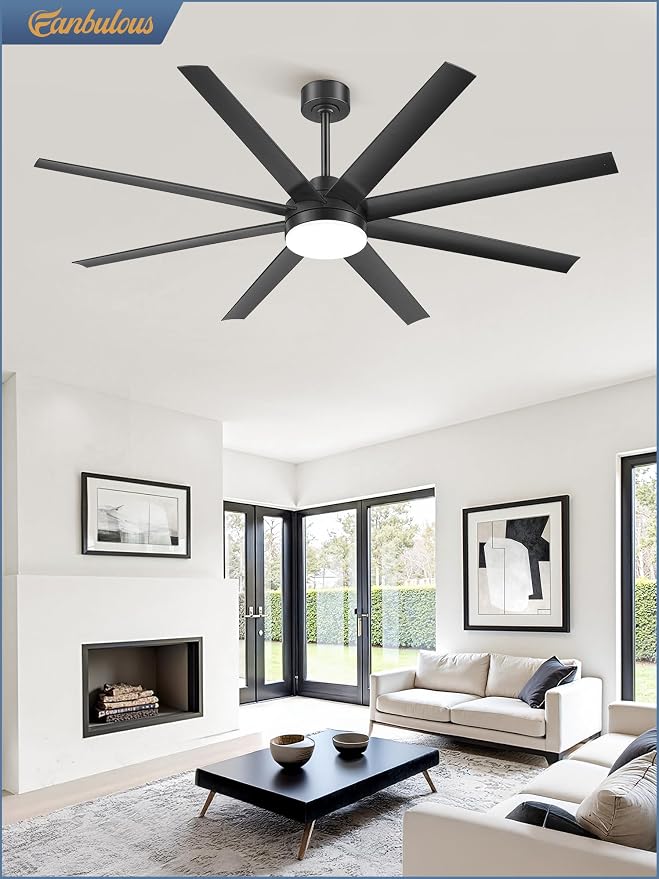 Fanbulous 65 Inch Large Ceiling Fans with Lights, Black Ceiling Fan with Remote Control, Dimmable, 3CCT, Quiet, Modern Ceiling fan For Living Room, Bedroom, Kitchen, Patio, Outdoor