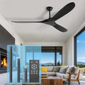 52 Inch Black Ceiling Fan No Light ，Wood Outdoor Ceiling Fans for Patios 3 Blade Propeller Reversible Modern Ceiling Fan Without Light for Living Room Bedroom with Remote