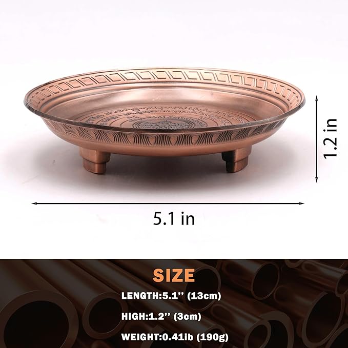 Copper Sacrifice Ritual Plate, Three-Legged Design Offering Bowl, Perfect for Witches, Incense, Incense Holder, Candlestick, Ashtray, Jewelry Tray, Key Basket (5.1‘’)