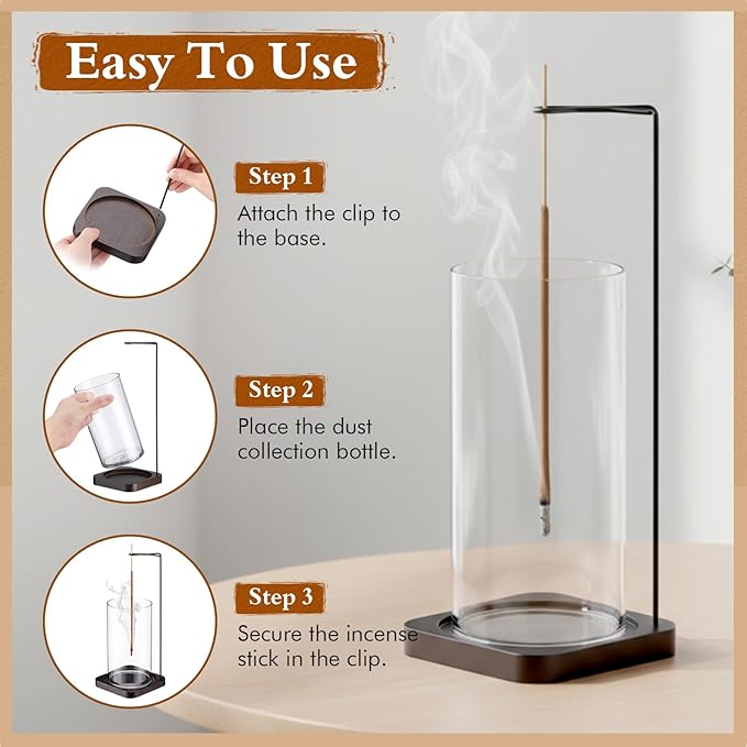 BreezeHug 6 Pack Incense Holder for Sticks Upside Down Anti-Ash Flying No Mess Wooden Incense Stick Burner with Detachable Ash Catcher Modern Vertical Incenses Holder for Yoga Spa Home, 3 Sizes