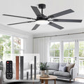 64 Inch Ceiling Fans with Lights and Remote, Bedroom Living Room Office Library Cafe Outdoor Industrial, 5CCT Dimmable, Dual Color 7 Blades, 6 Speed Reversible Quiet DC Motor, Black/Wood Grain