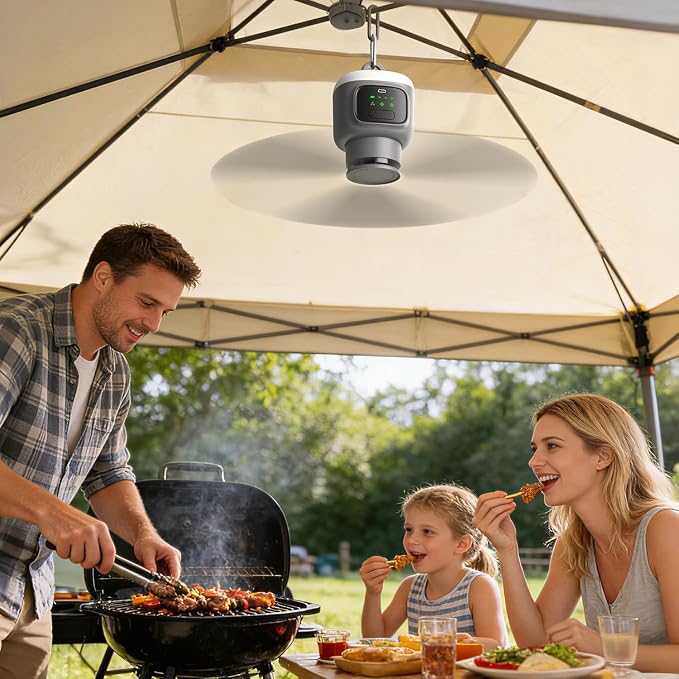 18" Portable Ceiling Fan with Light, 12000mAh Rechargeable Battery Operated Hanging Fan, 4 Speed 8H Timer, 16H Max Runtime, for Patio Canopy Tent Porch RV Garage