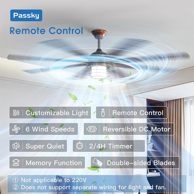 Passky Ceiling Fans with Lights, 72 inch Bronze Ceiling fan with Light and Remote Control, Reversible, Dimmable, 3CCT, Quiet, Caged Ceiling Fan for Farmhouse, Bedroom, Living Room, Indoor/Outdoor Use