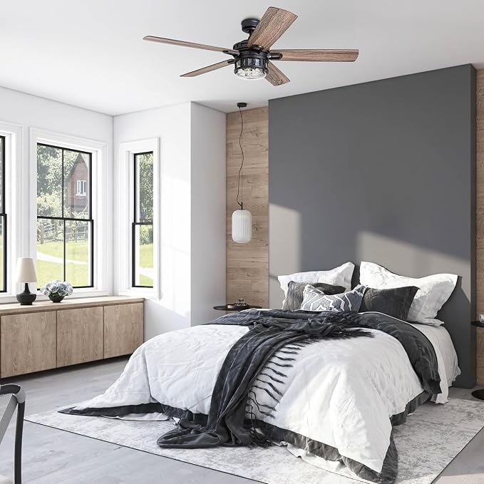 Honeywell Bonterra 52 Inch Ceiling Fan with LED Light and Remote Control, 5 Blades, Modern Fan for Rooms Over 400 Sq Ft, Matte Black