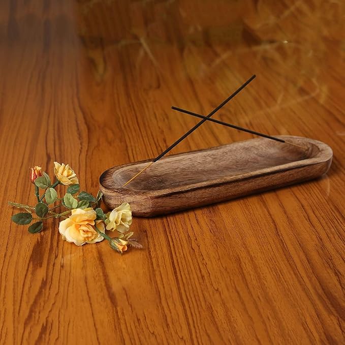 Yajna Traditional-Handmade Incense-Stick-and-Cones-Holder Incense-Burner-ash-Catcher-Stand Wooden-Tray-Holder (Wooden Tray)