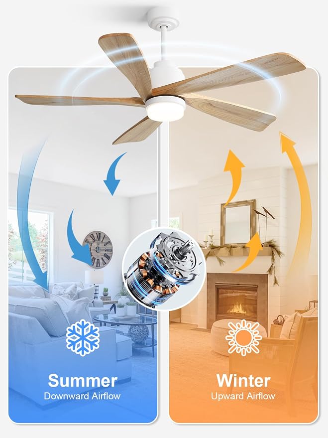 Sofucor Ceiling Fan with Lights and Remote, 52 Inch Modern Wood Ceiling Fan for Indoor Farmhouse Bedroom Living Room Outdoor Patio Porch (Natural Wood, 52 IN)