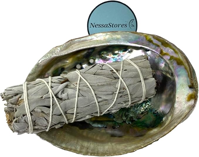 NessaStores 2 pc Sage Smudge Kit with 4" White Sage & 4"-5" Abalone Shell | All Natural for Home Cleansing, Stress Relief, Meditation, and Removing Negative Energy. JC-211-C